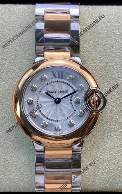 Ballon De Cartier Swiss Quartz 1:1 Mirror Quality 28MM in 2 Tone Rose Gold Casing