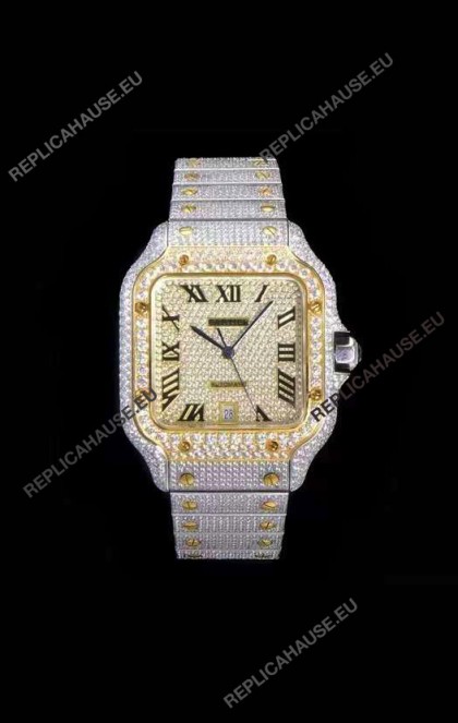 Santos De Cartier Swiss Replica Watch with Diamonds Embedded Dial in Two Tone Casing 40MM