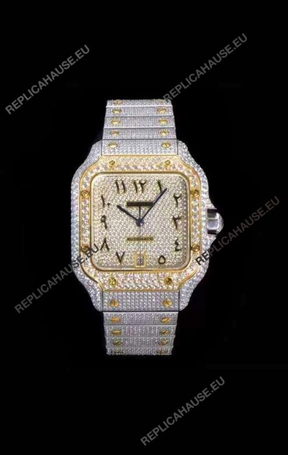 Santos De Cartier Swiss Replica Watch with Diamonds Embedded Dial in Two Tone Casing 40MM
