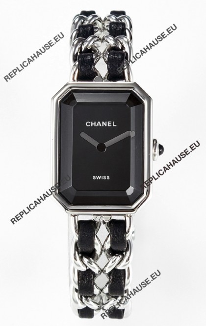 Chanel Premiere Iconic Chain Watch in Black & Steel Chains Swiss Quartz Watch