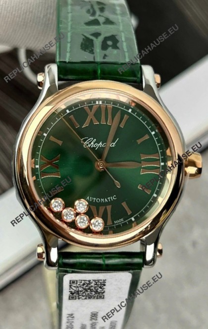 Chopard Super Clone Happy Sport Rose Gold Watch in Green Dial - Automatic Movement 36MM