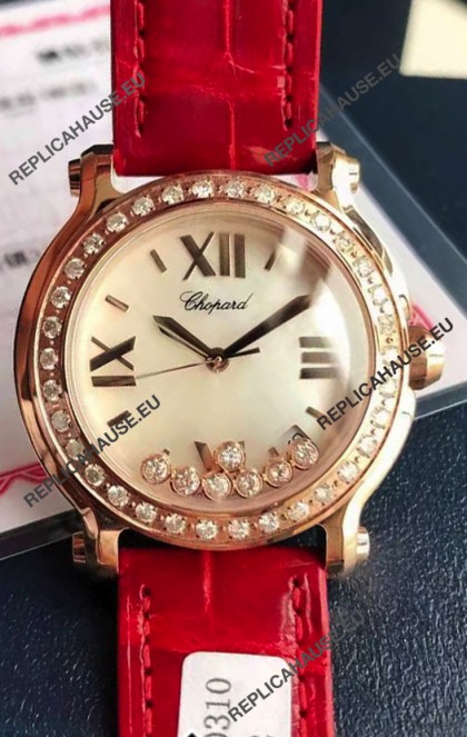 Chopard Happy Rose Gold Swiss Quartz Watch 1:1 Mirror Replica - Genuine Diamonds 