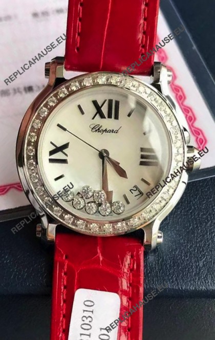 Chopard Happy Stainless Steel Swiss Quartz Watch 1:1 Mirror Replica - Genuine Diamonds 