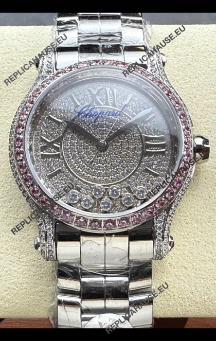 Chopard Happy Sport Super Clone Automatic Watch 36MM in Steel Casing Mossanites Dial