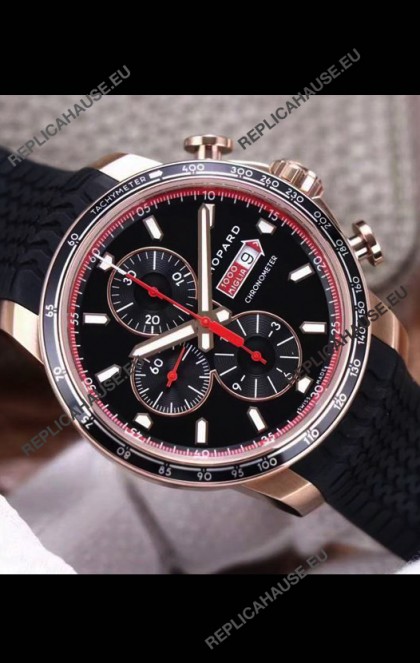 Chopard Classic Racing Chronograph 1:1 Mirror Replica Watch in Rose Gold Casing - Black Dial 