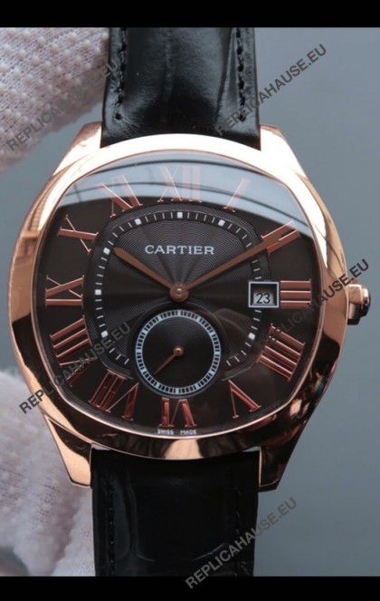 Drive De Cartier 1:1 Mirror Replica Watch in Rose Gold Plating - Brown Dial 