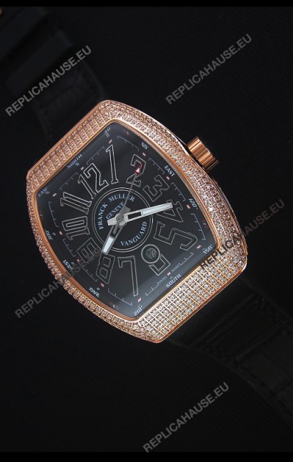Franck Muller Vanguard Gold Swiss Replica Watch in Black Dial 