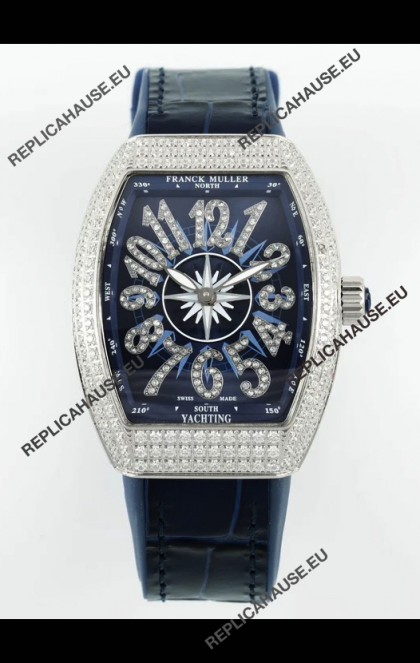 Franck Muller Vanguard V32 Blue Dial - Diamonds Casing Swiss Replica Watch