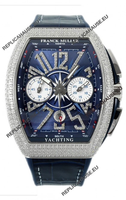 Franck Muller Vanguard V45 Chronograph 904L Steel Blue Dial with Diamonds Swiss Watch