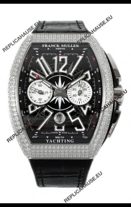 Franck Muller Vanguard V45 Chronograph 904L Steel Black Dial with Diamonds Swiss Watch