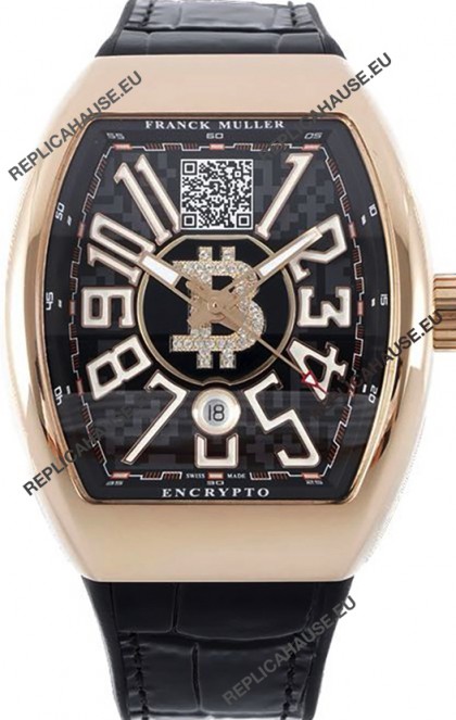 Franck Muller Vanguard Encrypto BTC V45 Rose Gold Casing Swiss Replica Watch