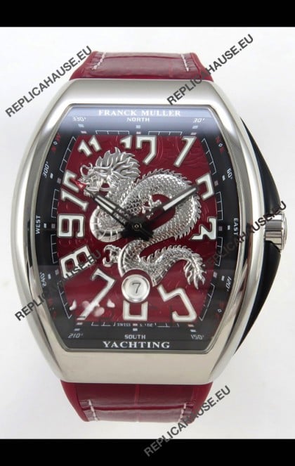 Franck Muller Vanguard Super Clone Yachting Dragon V45 Red Dial Stainless Steel Case Watch 