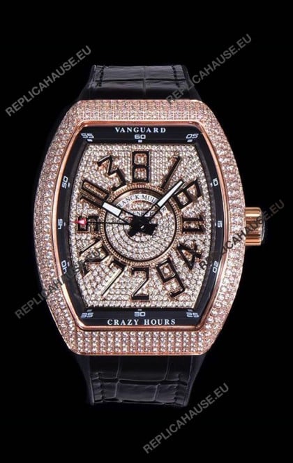 Franck Muller Vanguard Crazy Hours Edition in Rose Gold Plating - Black Numerals