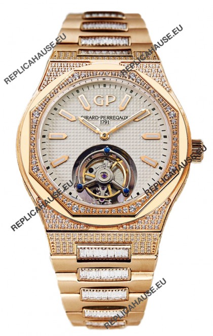 Girard Perregaux Laureato Tourbillon 1:1 Mirror Swiss Replica Watch Rose Gold Casing 
