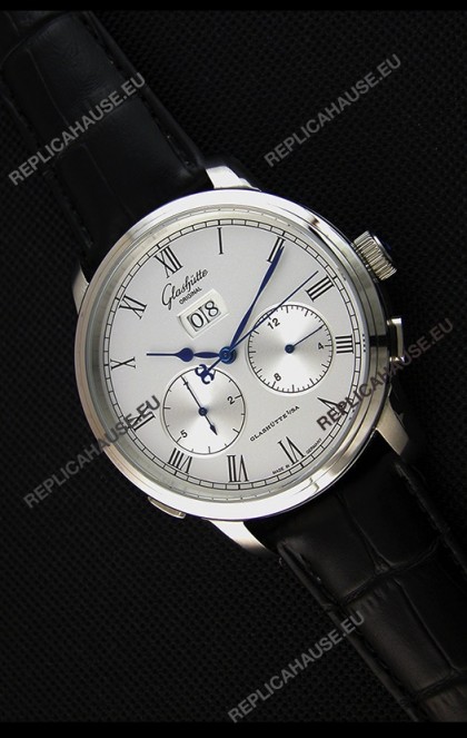 Glashuette Dual Sub Dial Japanese Replica Watch in White Dial
