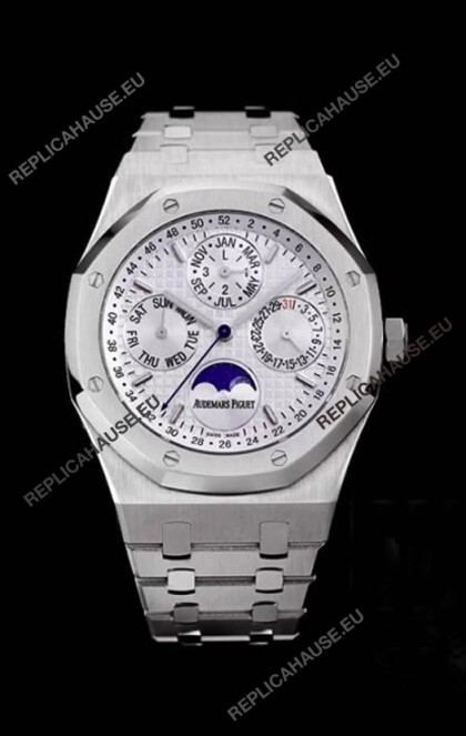 Audemars Piguet Royal Oak Perpetual Calendar Swiss Replica Steel Casing Watch in White Dial 