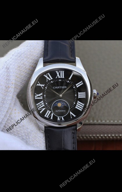 Drive De Cartier Moonphase Edition 1:1 Mirror Replica Watch in Stainless Steel - Brown Dial 