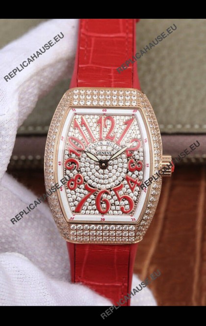 Franck Muller Vanguard Ladies 1:1 Mirror Swiss Replica Watch 32MM Wide Rose Gold Casing