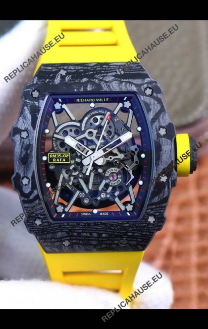 Richard Mille RM35-02 Rafael Nadal Forged Carbon Case with Yellow Strap - 1:1 Super Swiss Quality