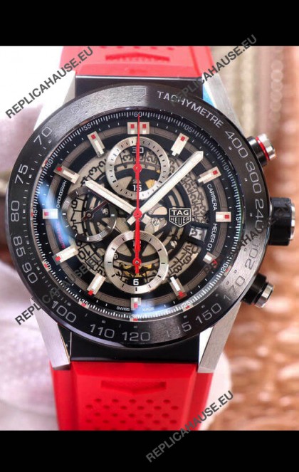 Tag Heuer Carrera Heuer 01 Swiss Replica Watch in Red Strap 45MM 