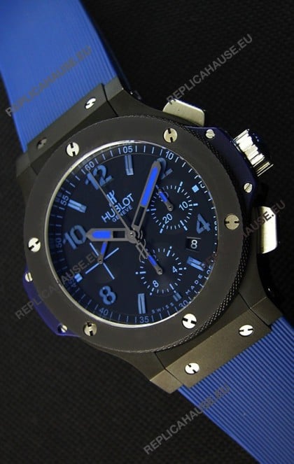 Hublot Big Bang All Black PVD Blue Swiss Replica Watch 1:1 Mirror Replica 