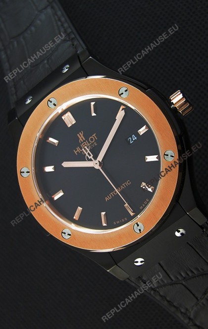 Hublot Classic Fusion Ceramic King Gold Black Dial Swiss Replica Watch - 1:1 Mirror Replica