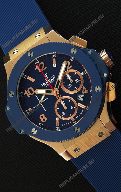 Hublot Big Bang Blue Pink Gold Case Swiss Replica Watch 1:1 Mirror Replica