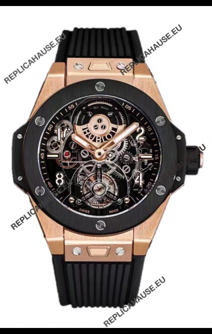 Hublot Big Bang Tourbillon Rose Gold Casing Ceramic Bezel Watch in 45MM 1:1 Mirror Replica