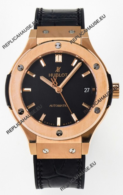 Hublot Super Clone Classic Fusion Rose Gold 38MM 1:1 Mirror Replica Watch Black Dial