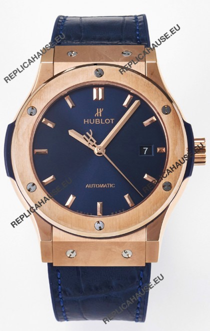 Hublot Super Clone Classic Fusion Rose Gold 42MM 1:1 Mirror Replica Watch Blue Dial