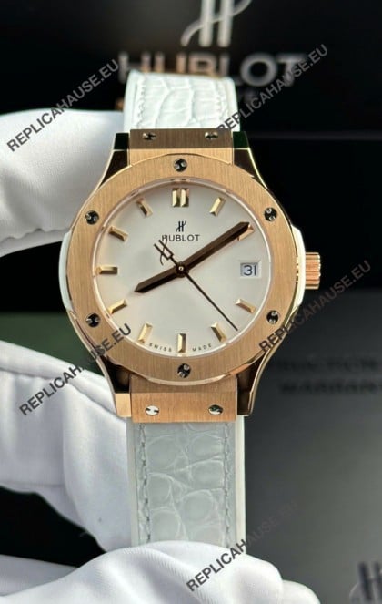 Hublot Super Clone Classic Fusion Rose Gold 33MM 1:1 Mirror Replica Watch White Dial