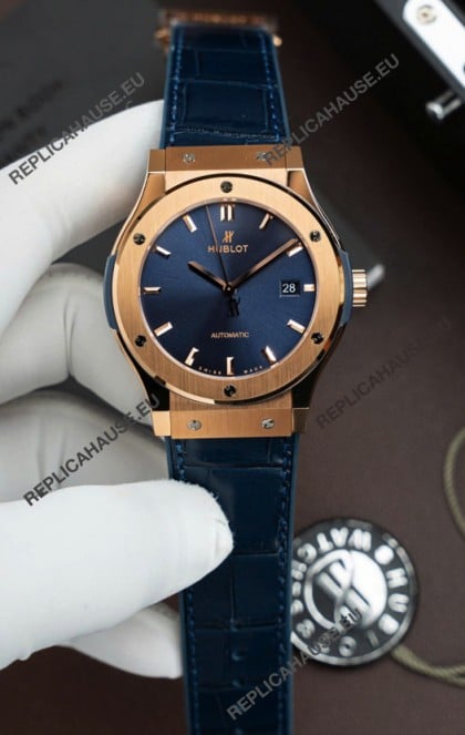 Hublot Super Clone Classic Fusion Titanium Rose Gold Blue Dial 42MM Watch