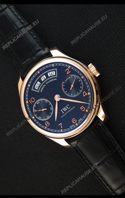IWC Portugieser Annual Calender Midnight Blue Pink Gold IW503504 1:1 Mirror Replica