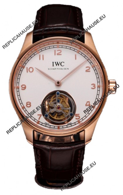 IWC Portugieser IW545801 Hand-Wound Genuine Tourbillon Rose Gold Swiss Replica Watch 