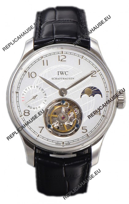 IWC Portugese Hand-Wound Genuine Tourbillon White Dial Steel Casing Swiss Replica Watch 