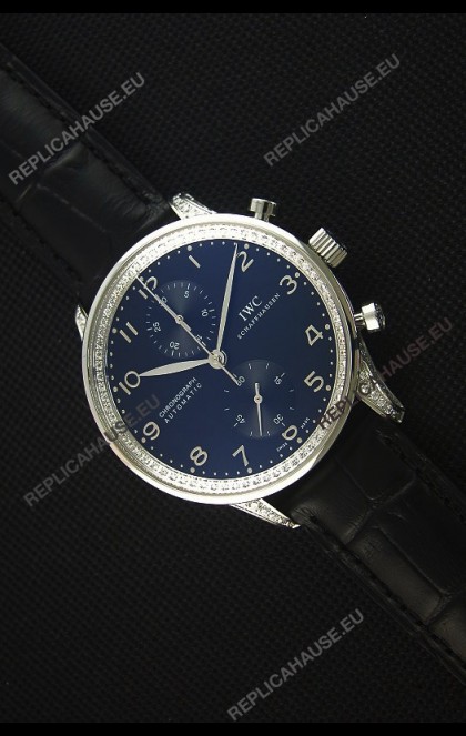 IWC Portuguese Chronograph Black Dial/Strap with Diamonds 1:1 Mirror Replica Watch