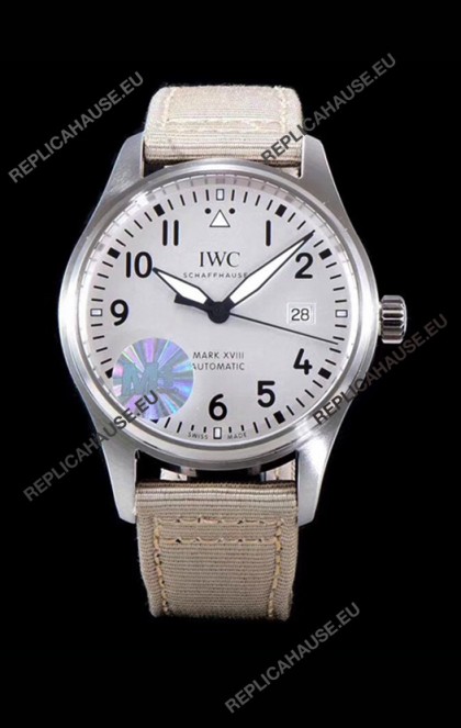 IWC Pilot's MARK XVIII Aviator 1:1 Swiss Watch in 904L Steel Case - Beige Nylon Strap 