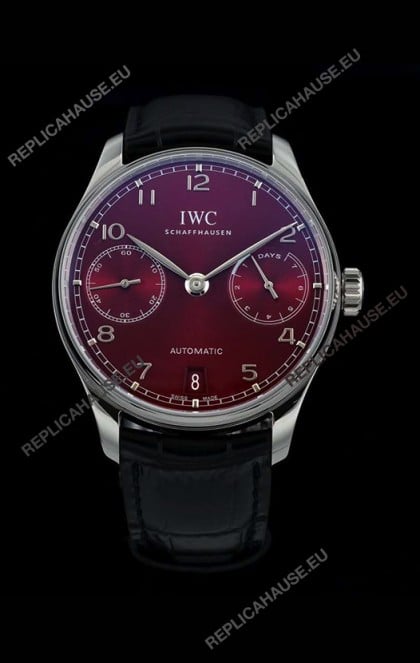 IWC Portugieser Swiss IW500714 1:1 Mirror 904L Steel Watch Burgundy Dial Watch 