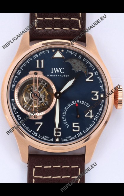 IWC Portuguese Genuine Swiss Tourbillon Movement Rose Gold Watch in Blue Dial 
