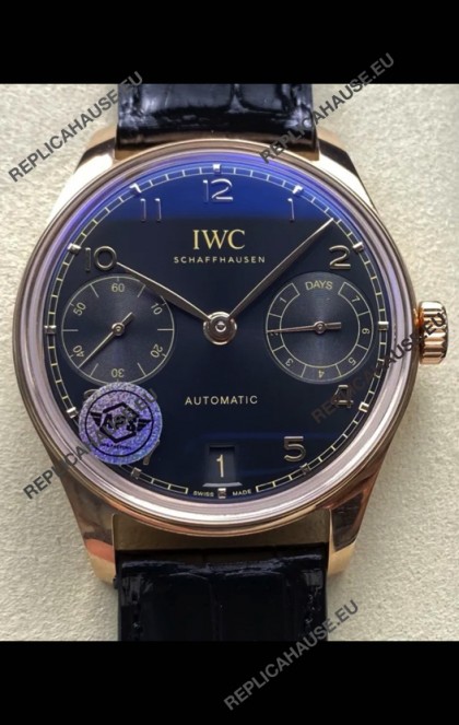IWC Super Clone Portugieser Swiss 1:1 Mirror Replica Watch Rose Gold in Black Dial 
