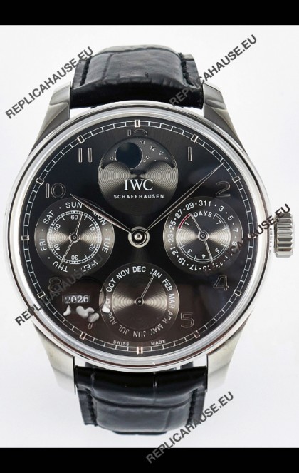 IWC Super Clone Portuguese Perpetual Calendar Steel Case Grey Dial Replica Watch 