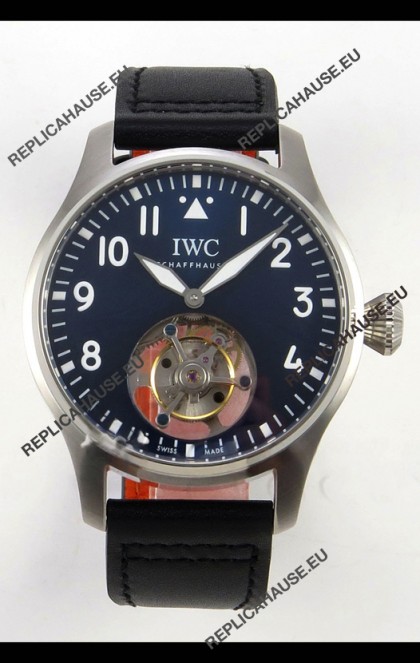 IWC Super Clone Portugese Hand-Wound Genuine Tourbillon Blue Dial Steel Casing Watch