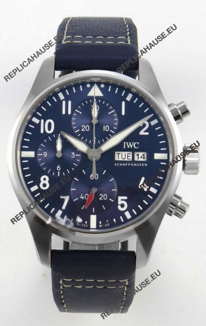 IWC Super Clone Pilot Chronograph Edition Blue Dial Leather Swiss Replica Watch 