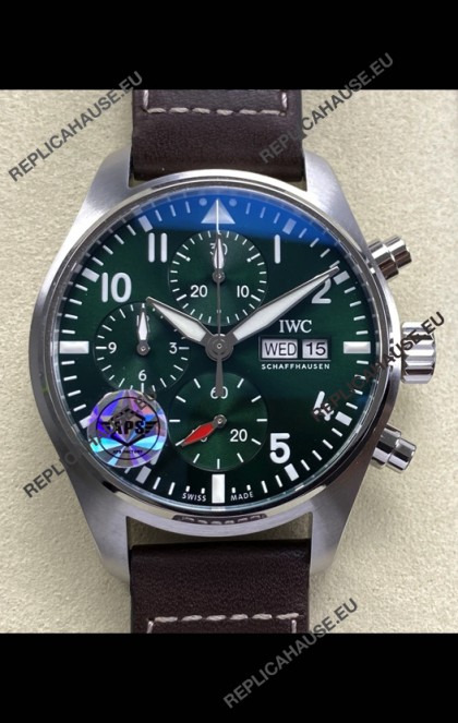 IWC Super Clone Pilot Chronograph Edition Green Dial Leather Swiss Replica Watch 