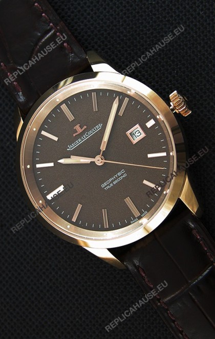 Jaeger LeCoultre Geophysic True Second Pink Gold Swiss Replica Watch Brown Dial 