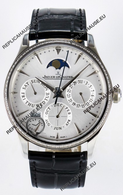 Jaeger LeCoultre Super Clone Master Ultra Thin Perpetual Calendar White Dial Diamonds Watch