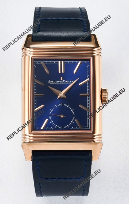 Jaeger-LeCoultre Reverso Super Clone DuoFace Blue/White Rose Gold Replica Watch 