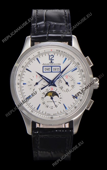 Jaeger LeCoultre Master Control Chronograph Calendar Steel Casing White Dial Watch 