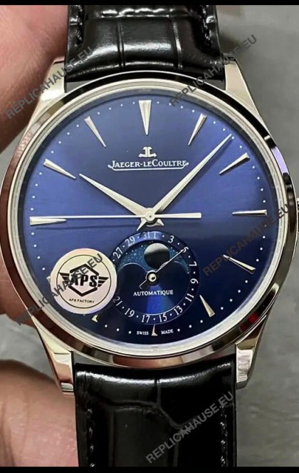 Jaeger LeCoultre Master Ultra Thin Moon Blue Dial 904L Steel 1:1 Mirror Replica Watch