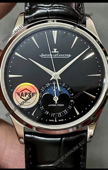 Jaeger LeCoultre Master Ultra Thin Moon Black Dial 904L Steel 1:1 Mirror Replica Watch